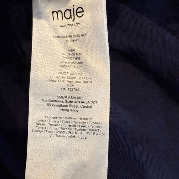 Maje Long Sleeve Mini Dress Navy Blue Tie Front Cinched Waist REPAIR Size Small - Picture 8 of 15